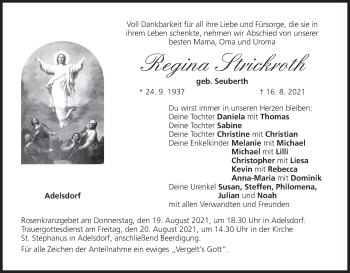 Anzeige von Regina Strickroth von MGO