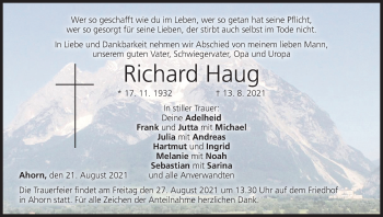 Anzeige von Richard Haug von MGO