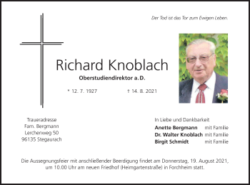 Anzeige von Richard Knoblach von MGO
