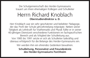 Anzeige von Richard Knoblach von MGO