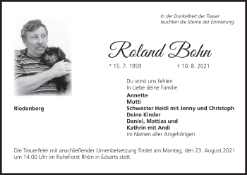 Anzeige von Roland Bohn von MGO