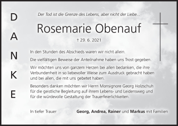 Anzeige von Rosemarie Obenauf von MGO
