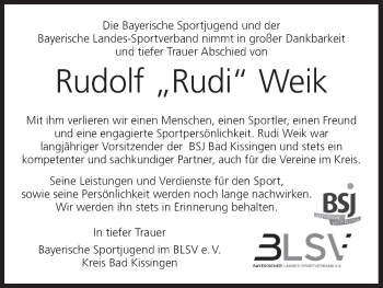 Anzeige von Rudolf Weik von MGO