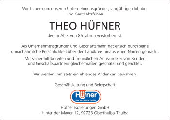 Anzeige von Theo Hüfner von MGO