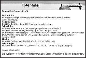 Anzeige von Totentafel vom 05.08.2021 von MGO