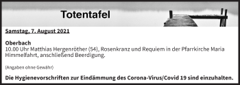 Anzeige von Totentafel vom 07.08.2021 von MGO