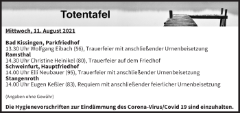 Anzeige von Totentafel vom 11.08.2021 von MGO