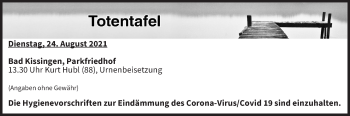 Anzeige von Totentafel vom 24.08.2021 von MGO