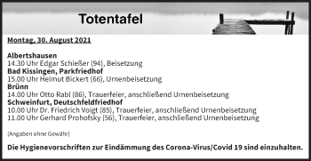 Anzeige von Totentafel vom 30.08.2021 von MGO