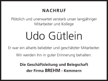 Anzeige von Udo Gütlein von MGO