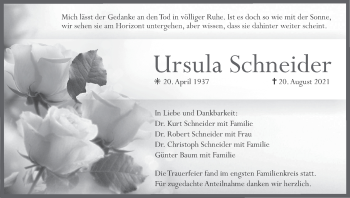 Anzeige von Ursula Schneider von MGO