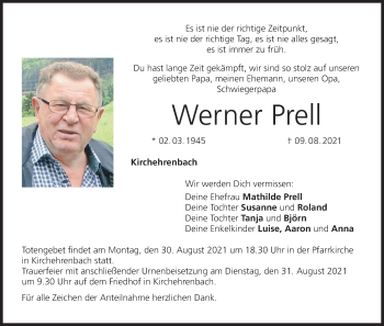 Anzeige von Werner Prell von MGO