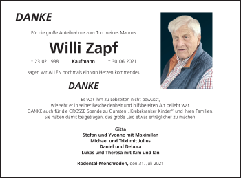 Anzeige von Willi Zapf von MGO