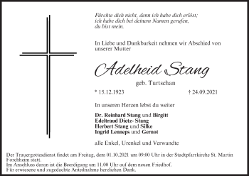 Anzeige von Adelheid Stang von MGO