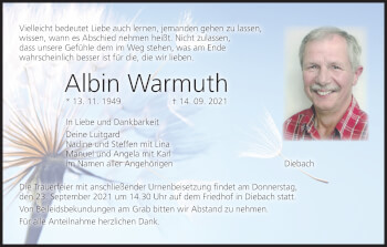 Anzeige von Albin Warmuth von MGO
