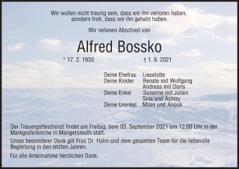 Anzeige von Alfred Bossko von MGO