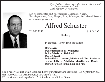 Anzeige von Alfred Schuster von MGO