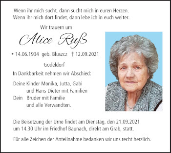 Anzeige von Alice Ruß von MGO