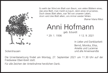 Anzeige von Anni Hofmann von MGO