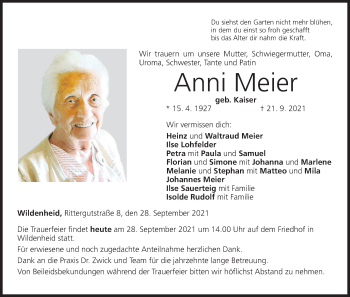 Anzeige von Anni Meier von MGO