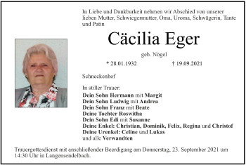 Anzeige von Cäcilia Eger von MGO