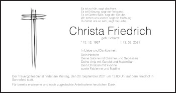 Anzeige von Christa Friedrich von MGO
