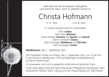Anzeige von Christa Hofmann von MGO