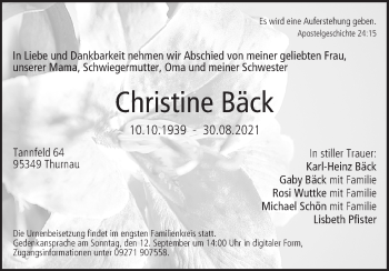 Anzeige von Christine Bäck von MGO