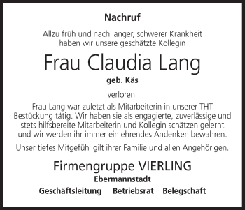 Anzeige von Claudia Lang von MGO