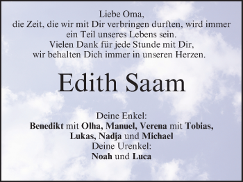 Anzeige von Edith Saam von MGO