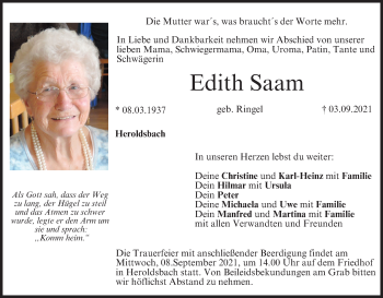 Anzeige von Edith Saam von MGO