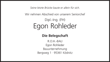 Anzeige von Egon Rohleder von MGO