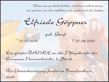 Anzeige von Elfriede Göppner von MGO