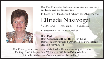 Anzeige von Elfriede Nastvogel von MGO