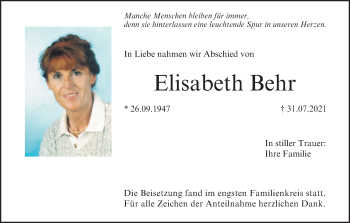 Anzeige von Elisabeth Behr von MGO