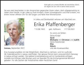 Anzeige von Erika Pfaffenberger von MGO