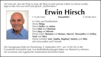Anzeige von Erwin Hirsch von MGO