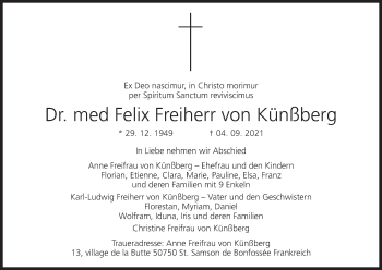 Anzeige von Felix Freiherr von Künßberg von MGO