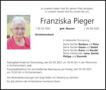 Anzeige von Franziska Pieger von MGO
