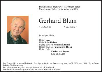 Anzeige von Gerhard Blum von MGO