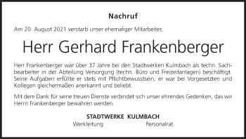 Anzeige von Gerhard Frankenberger von MGO