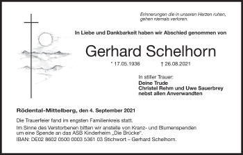 Anzeige von Gerhard Schelhorn von MGO
