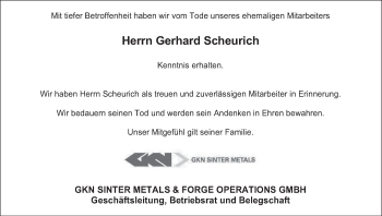 Anzeige von Gerhard Scheurich von MGO
