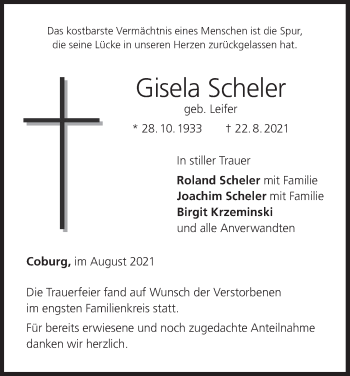 Anzeige von Gisela Scheler von MGO