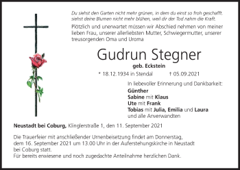 Anzeige von Gudrun Stegner von MGO