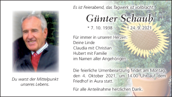 Anzeige von Günter Schaub von MGO