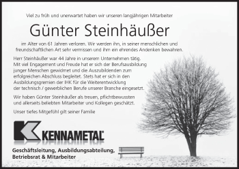 Anzeige von Günter Steinhäußer von MGO