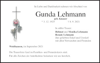 Anzeige von Gunda Lehmann von MGO