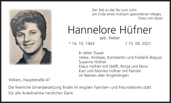 Anzeige von Hannelore Hüfner von MGO
