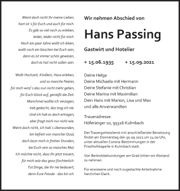 Anzeige von Hans Passing von MGO